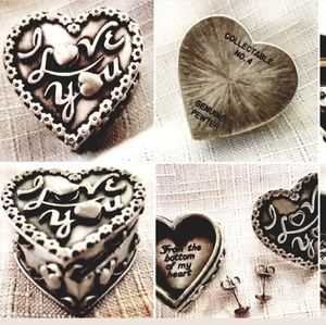 MS DEE Pewter Heart Trinket Box Earring Brooch Set